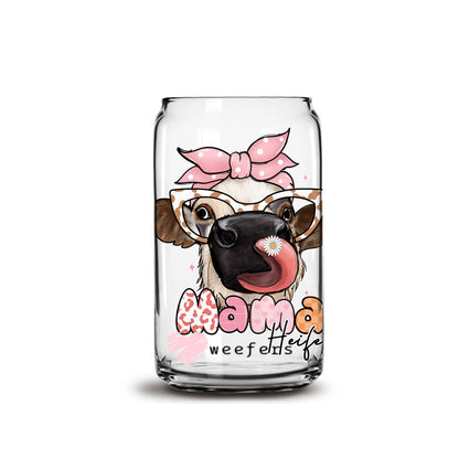 Funny Mama Heifer 16oz Libbey Glass Can UV DTF or Sublimation Wrap - Decal - Weefers