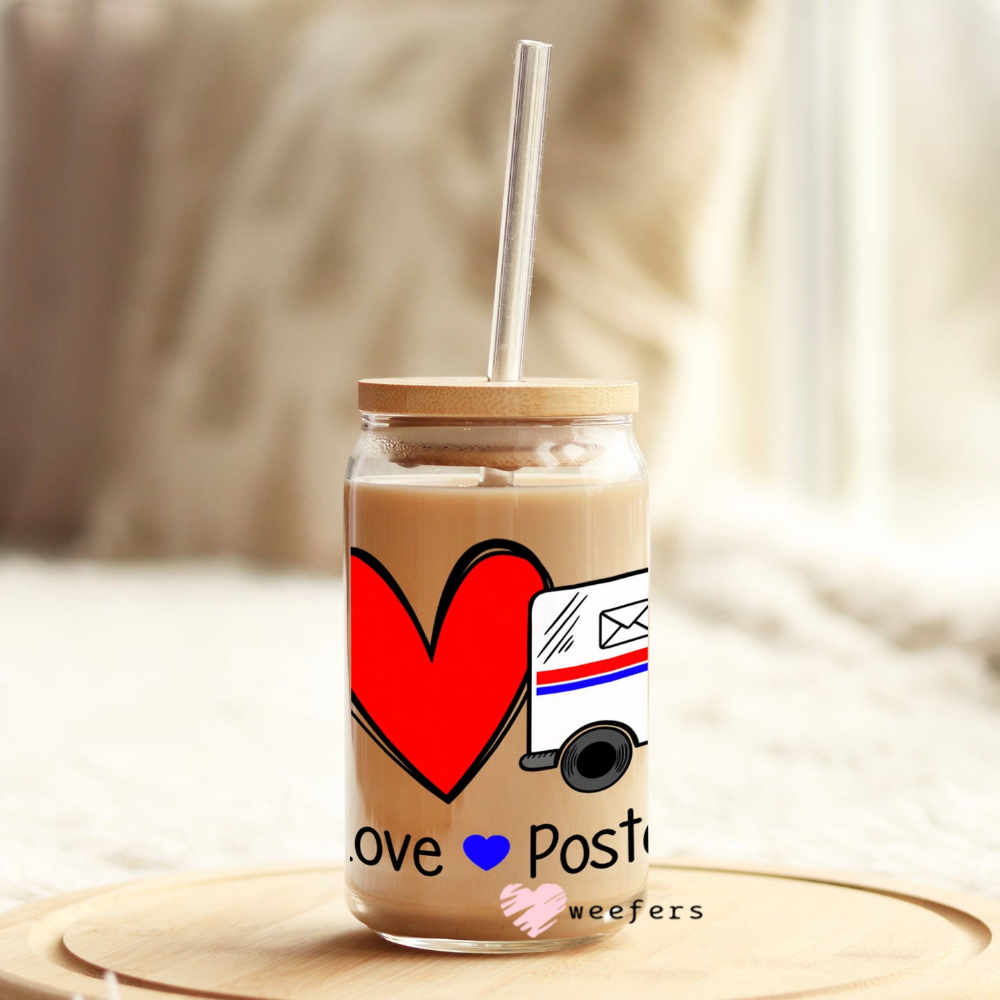 Peace Love Postal Worker 16oz Libbey Glass Can UV DTF or Sublimation Wrap - Decal - Weefers