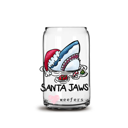 Santa Jaws Christmas 16oz Libbey Glass Can UV DTF or Sublimation Cup Wrap - Decal Transfer - Weefers