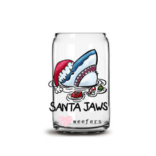 Load image into Gallery viewer, a glass jar with a picture of a shark in a santa hat
