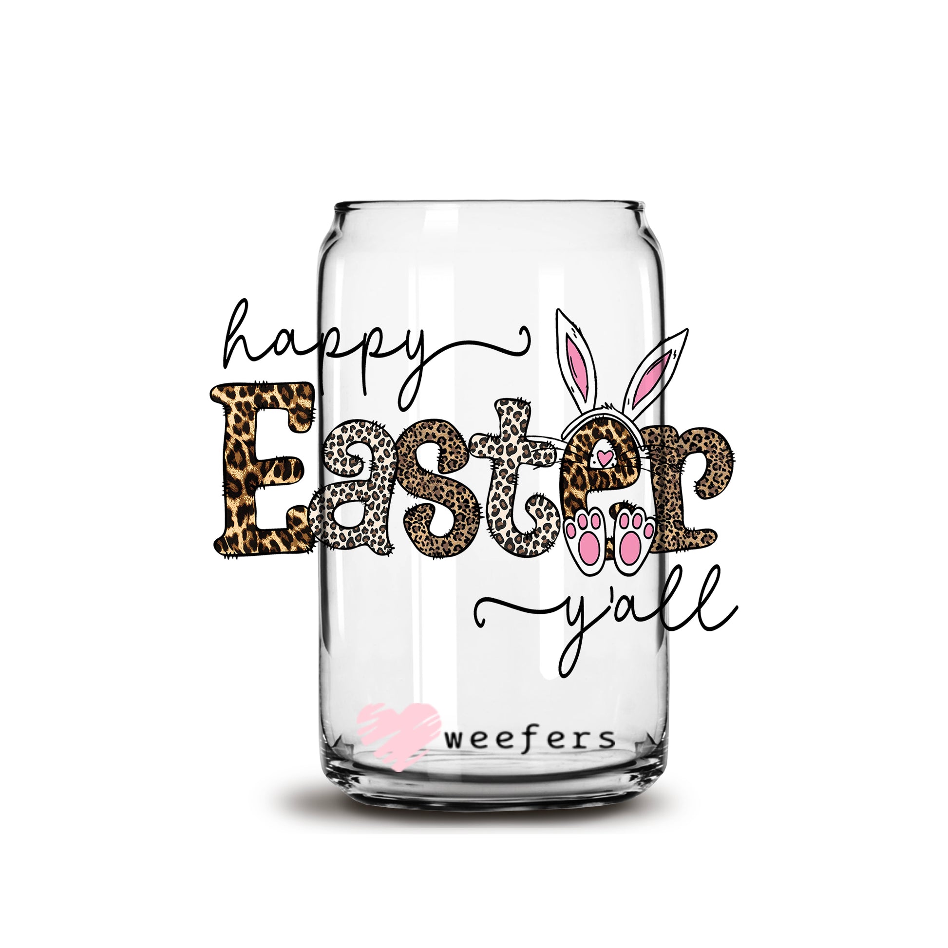 Happy Easter Leopard Bunny 16oz Libbey Glass Can UV DTF or Sublimation Wrap - Decal - Weefers