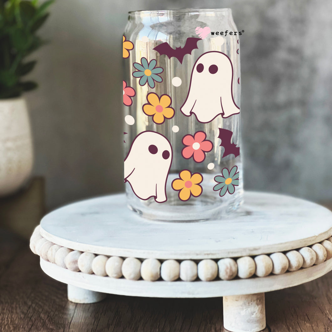 Retro Floral Ghost 16oz Libbey Glass Can UV-DTF or Sublimation Wrap - Decal