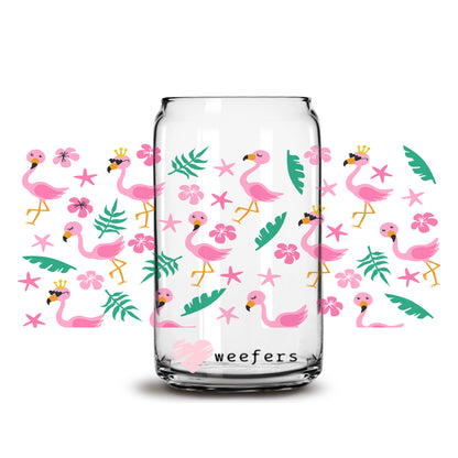 Pink Tropical Flamingos 16oz Libbey Glass Can UV DTF or Sublimation Wrap - Decal - Weefers