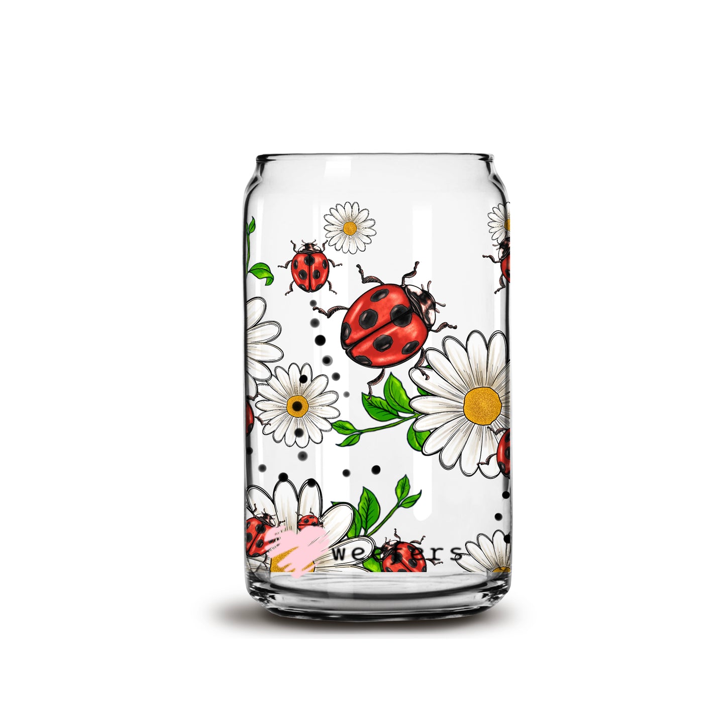 Daisies and Lady Bugs 16oz Libbey Glass Can UV DTF or Sublimation Wrap - Decal - Weefers