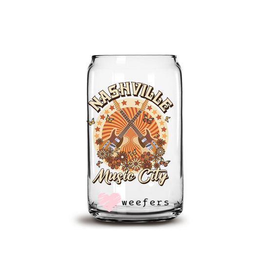 Nashville Music City 16oz Libbey Glass Can UV DTF or Sublimation Cup Wrap - Decal Transfer Weefers