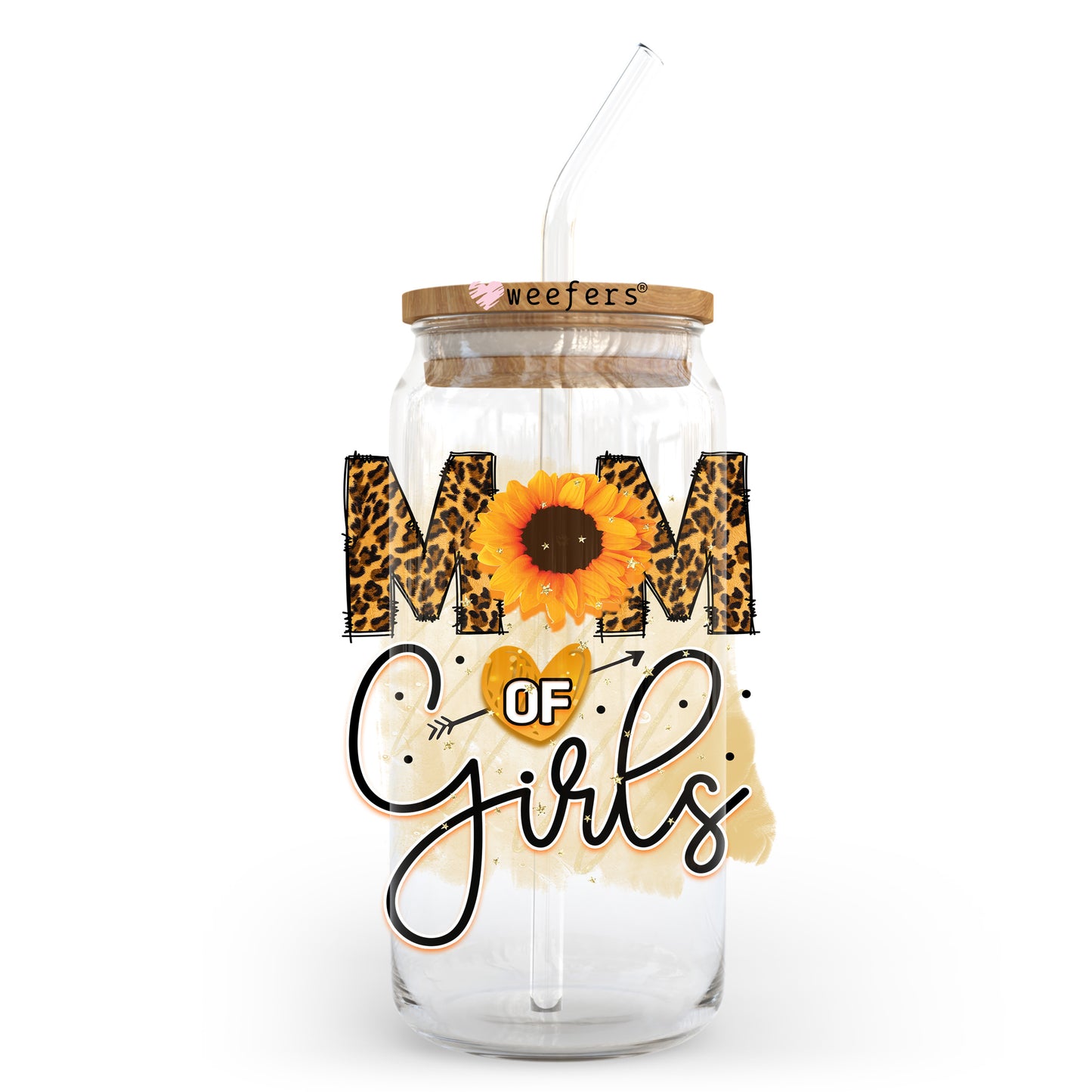 Mom of Girls Sunflower 20oz Libbey Glass Can UV DTF or Sublimation Wrap - Decal Transfer - Weefers