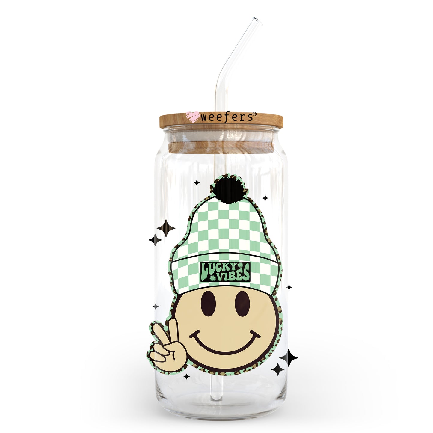 Smile Face St. Patrick's Day 20oz Libbey Glass Can UV DTF or Sublimation Wrap - Decal Transfer - Weefers