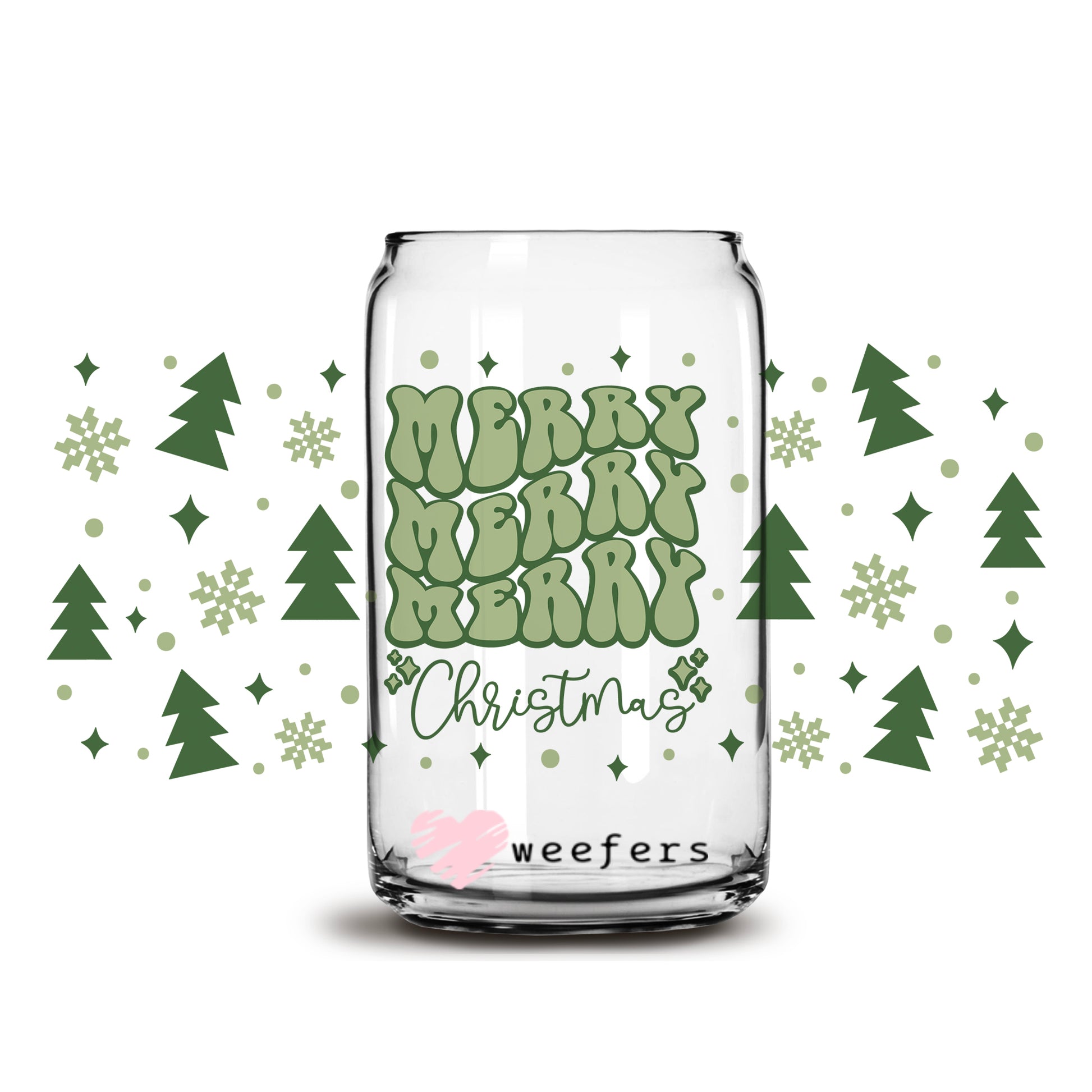 Green Merry Merry Merry Christmas 16oz Libbey Glass Can UV DTF or Sublimation Wrap - Decal - Weefers