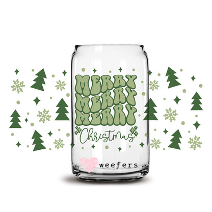 Green Merry Merry Merry Christmas 16oz Libbey Glass Can UV DTF or Sublimation Wrap - Decal - Weefers