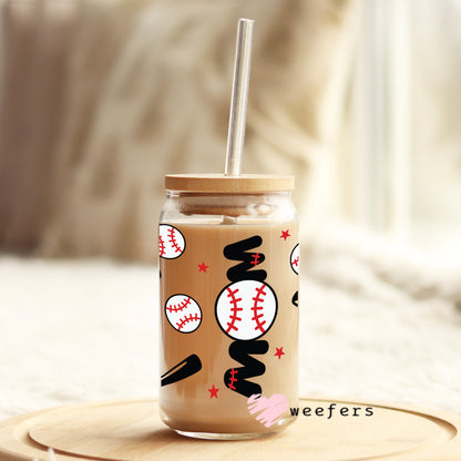 Baseball Mom Bats and Balls Libbey Glass Can UV DTF or Sublimation Wrap - Decal - Weefers