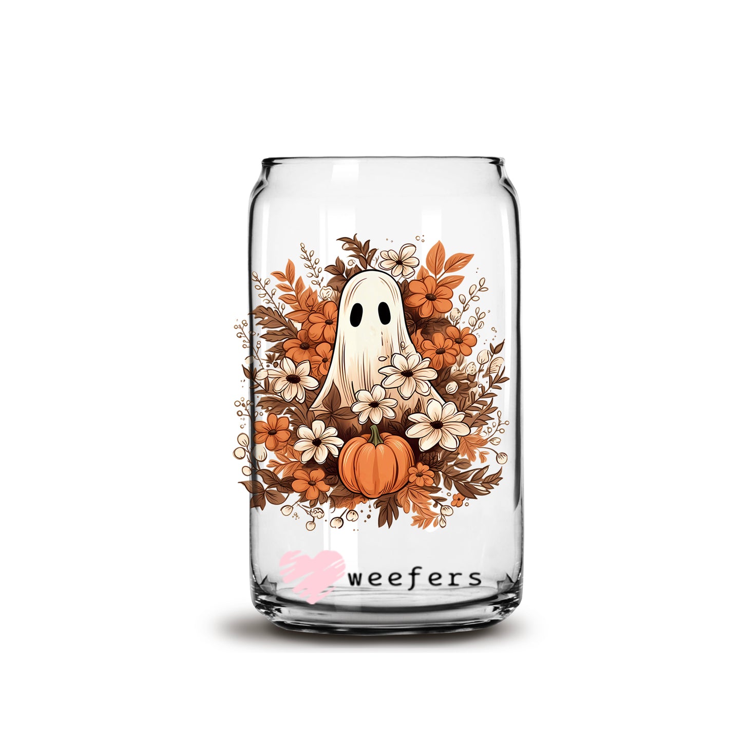 Fall Ghost Pumpkin 16oz Libbey Glass Can UV DTF or Sublimation Wrap - Decal - Weefers