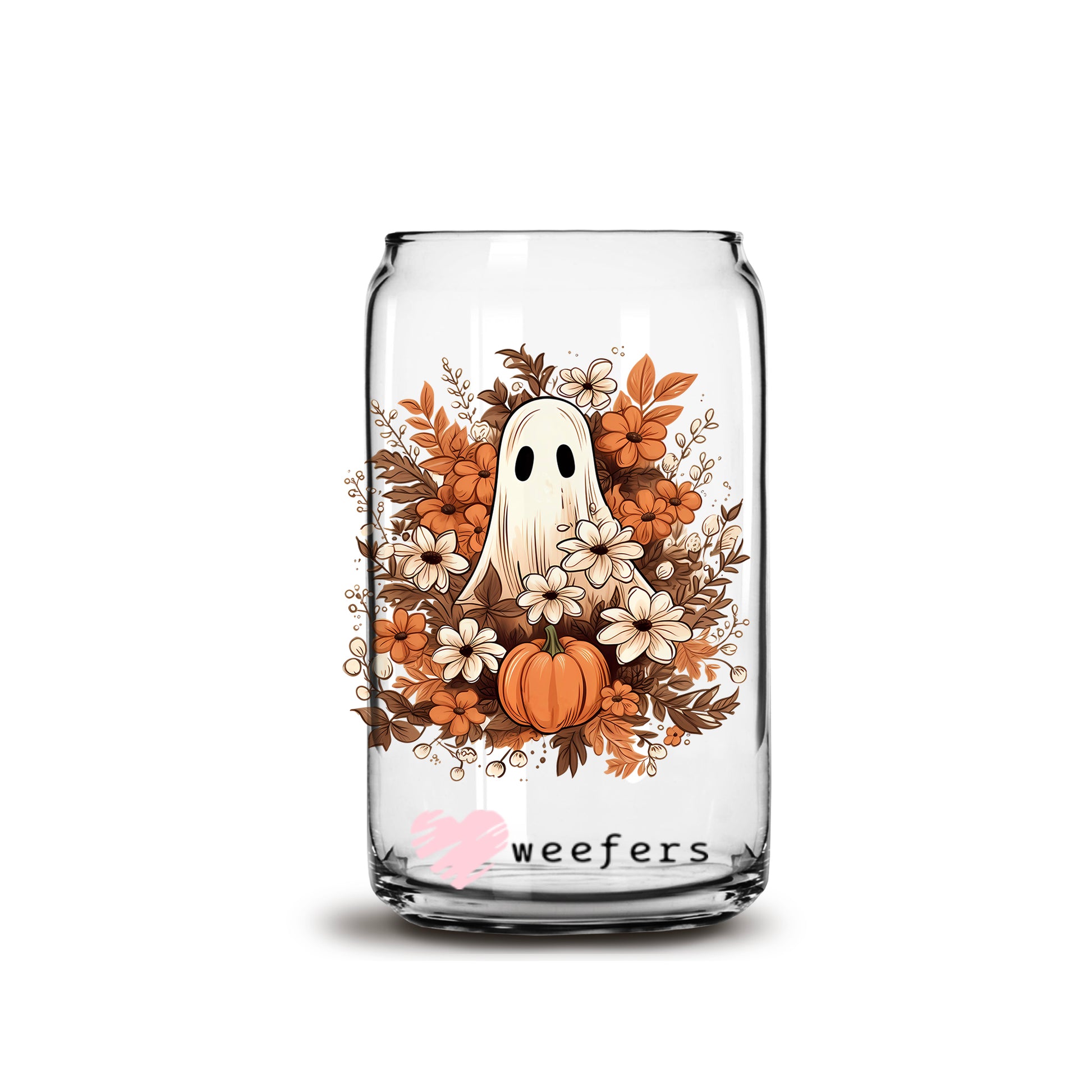 Fall Ghost Pumpkin 16oz Libbey Glass Can UV DTF or Sublimation Wrap - Decal - Weefers