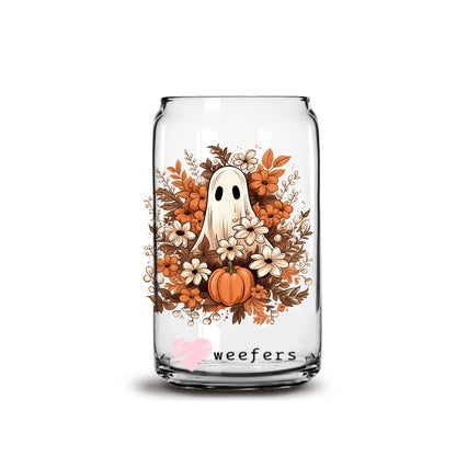 Fall Ghost Pumpkin 16oz Libbey Glass Can UV DTF or Sublimation Wrap - Decal - Weefers