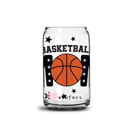 Basketball Mom Hoops and Balls 16oz Libbey Glass Can UV DTF or Sublimation Wrap - Decal - Weefers