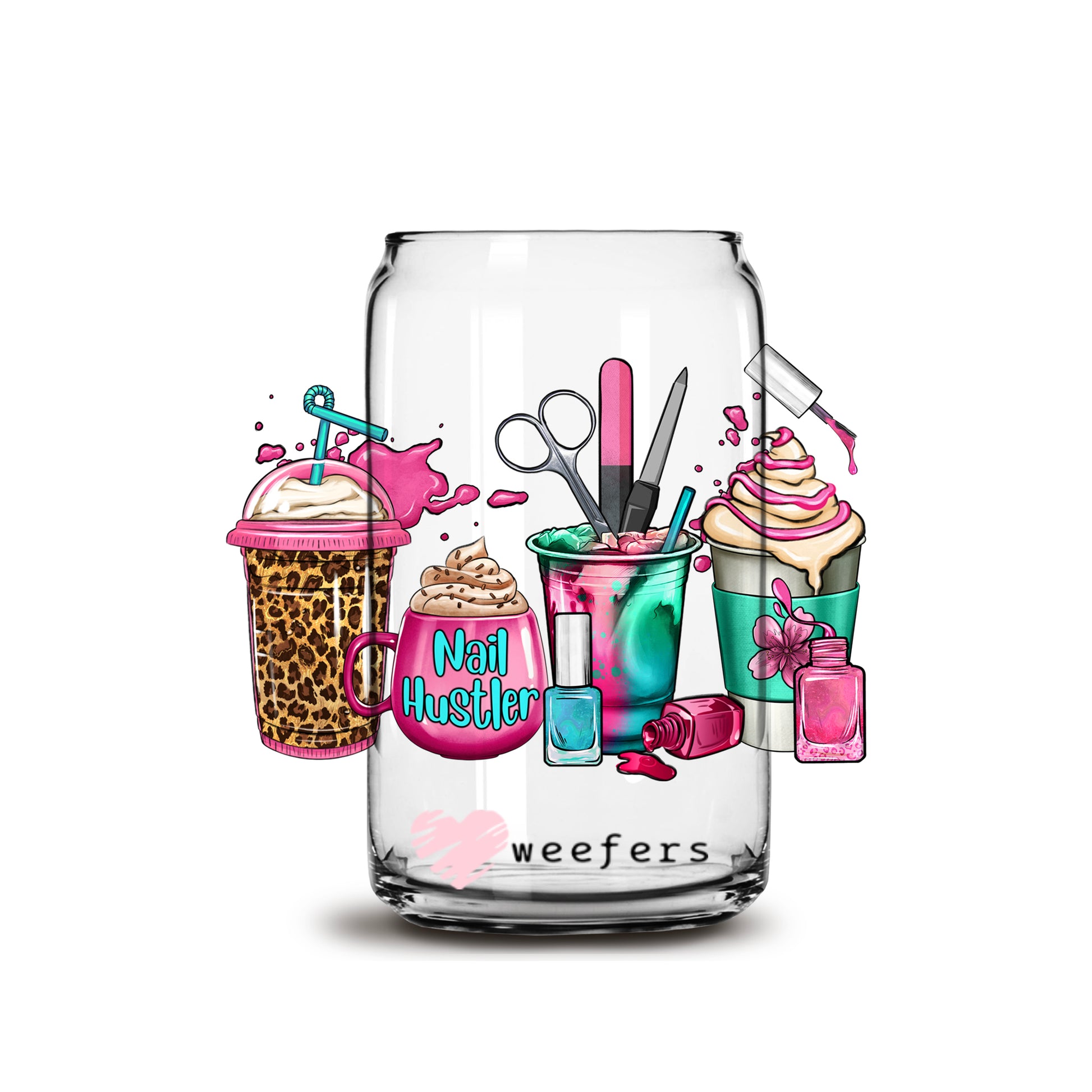 Nail Hustler 16oz Libbey Glass Can UV DTF or Sublimation Wrap - Decal - Weefers