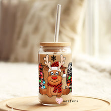 Load image into Gallery viewer, Christmas Reindeer Joy 16oz Libbey Glass Can UV-DTF or Sublimation Wrap - Decal
