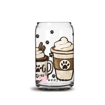 Dog Mom Coffee Lattes Libbey Glass Can UV DTF or Sublimation Wrap - Decal - Weefers