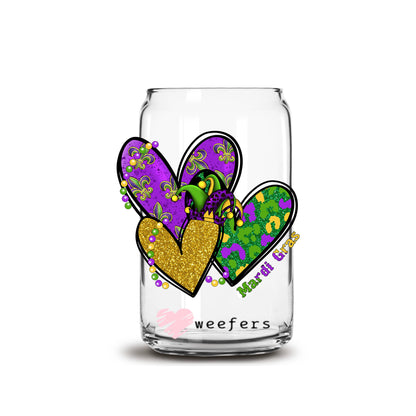 Hearts Mardi Gras 16oz Libbey Glass Can UV DTF or Sublimation Cup Wrap - Decal Transfer - Weefers