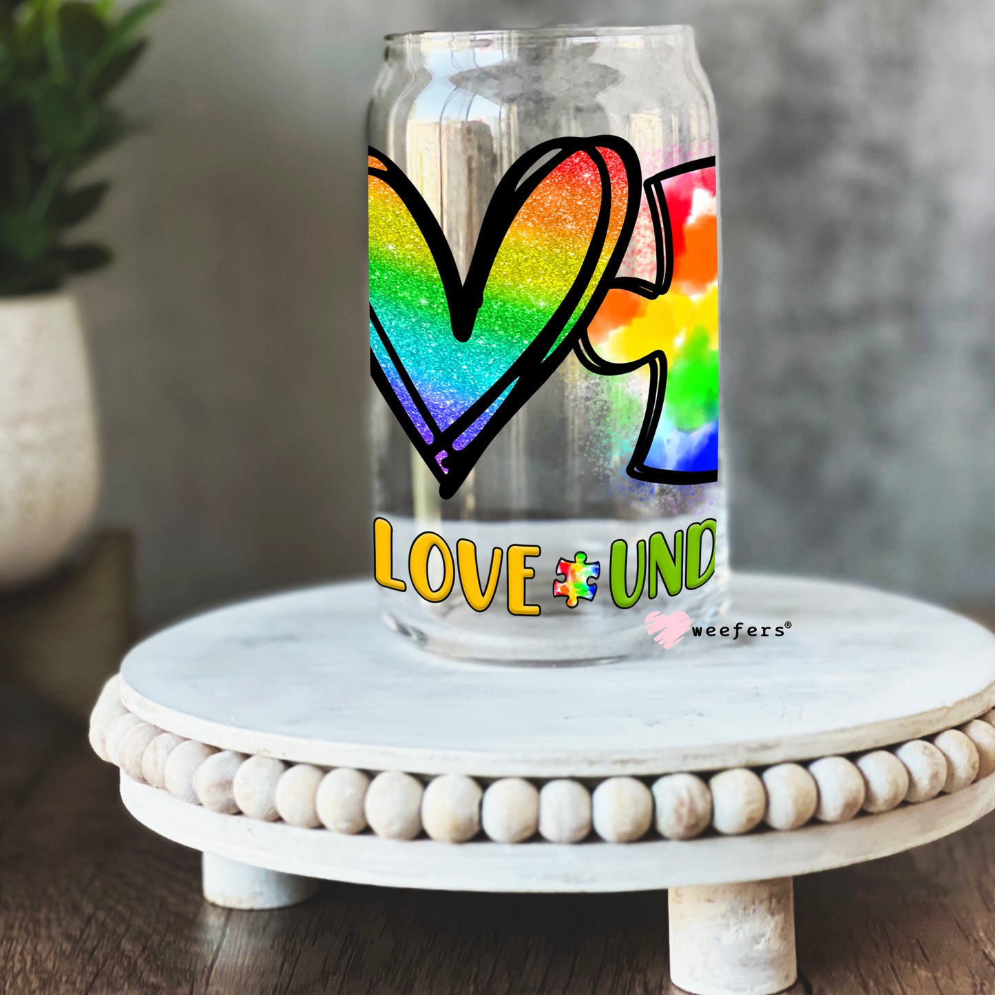 Autism Accept Love Understand 16oz Libbey Glass Can UV DTF or Sublimation Wrap - Decal - Weefers