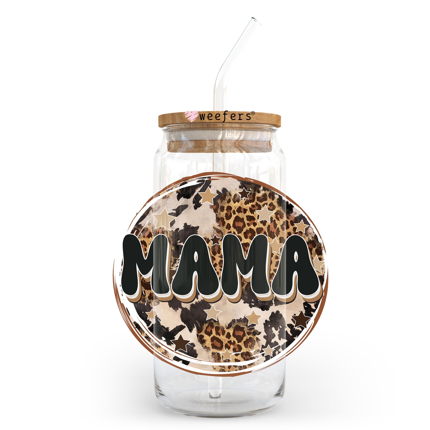 Mama Beige Black Leopard 20oz Libbey Glass Can UV DTF or Sublimation Wrap - Decal Transfer - Weefers