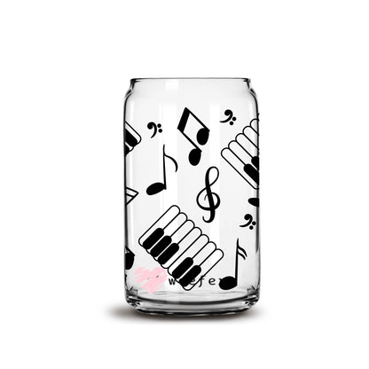 Music Notes 16oz Libbey Glass Can UV DTF or Sublimation Wrap - Decal - Weefers