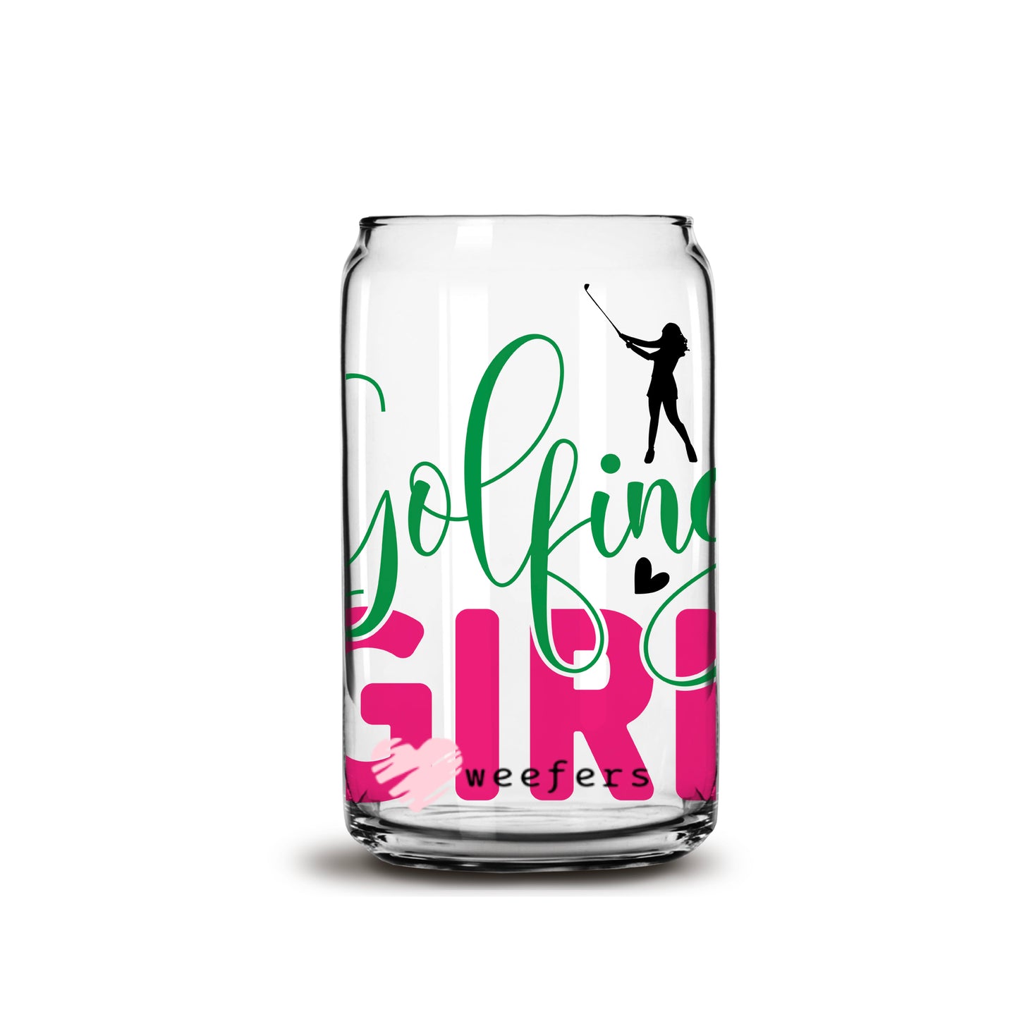 Golfing Girl 16oz Libbey Glass Can UV DTF or Sublimation Wrap - Decal - Weefers