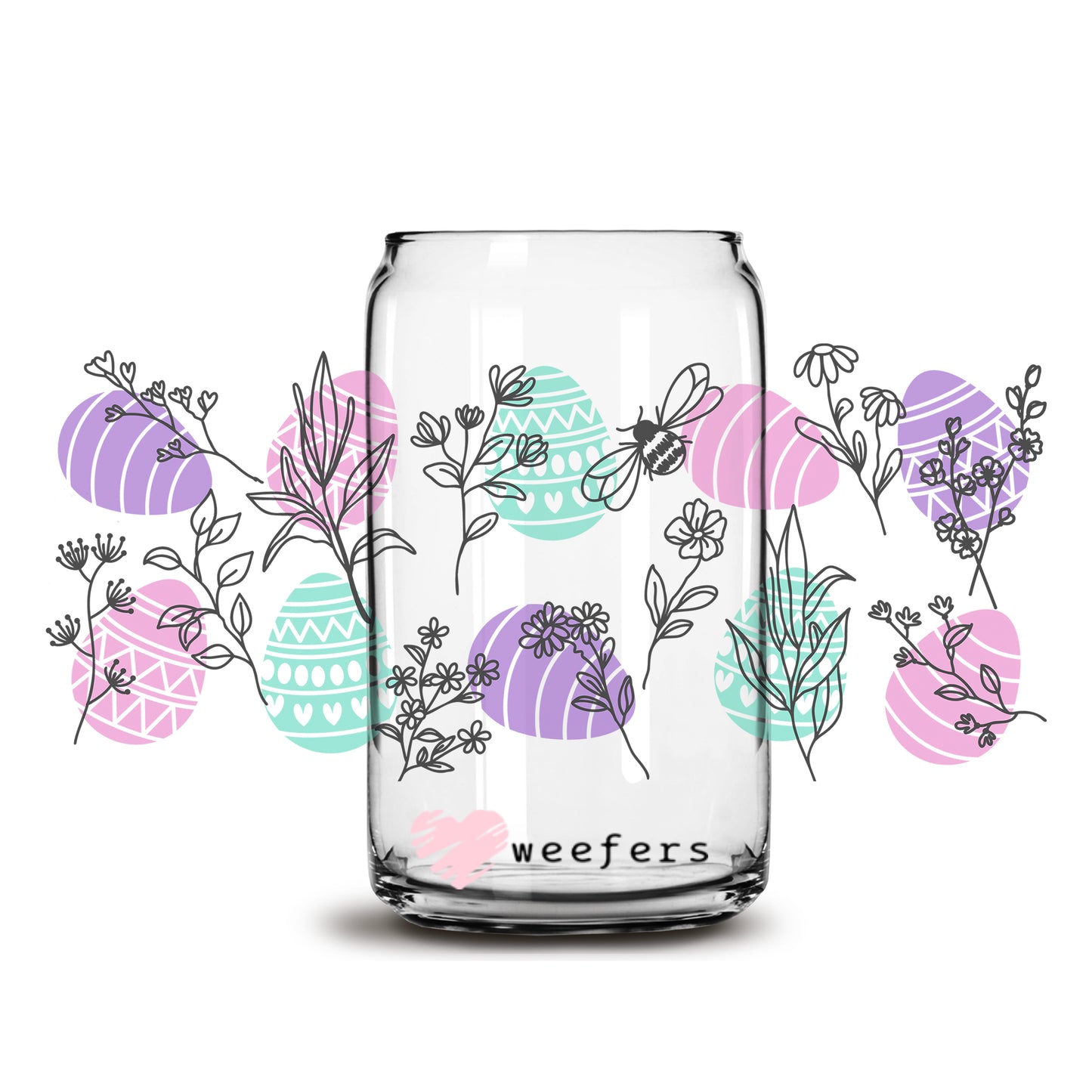 Bright Easter Eggs and Black Floral 16oz Libbey Glass Can UV DTF or Sublimation Cup Wrap - Decal Transfer - Weefers