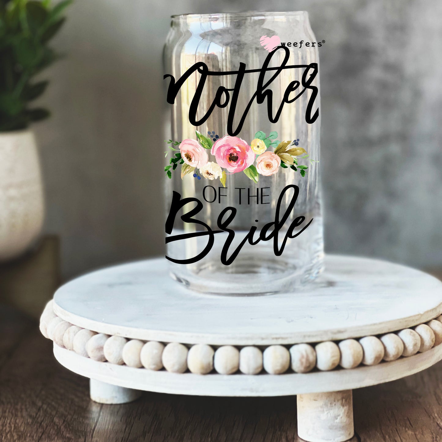 Mother of the Bride Blush Floral 16oz Libbey Glass Can UV DTF or Sublimation Wrap - Decal - Weefers