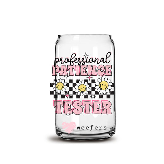 Professional Patience Tester Checkered 16oz Libbey Glass Can UV DTF or Sublimation Wrap - Decal Weefers