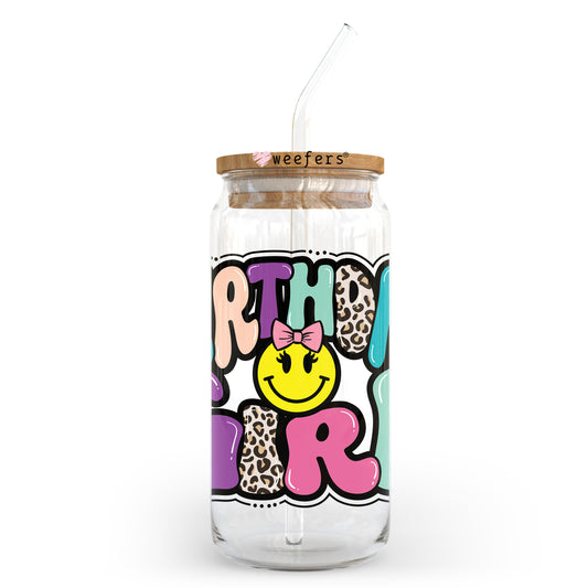 Birthday Girl Smile Face 20oz Libbey Glass Can UV DTF or Sublimation Wrap - Decal Transfer - Weefers