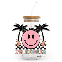 Load image into Gallery viewer, Retro Smile Face I&#39;m Retried 20oz Libbey Glass Can UV-DTF or Sublimation Wrap - Decal
