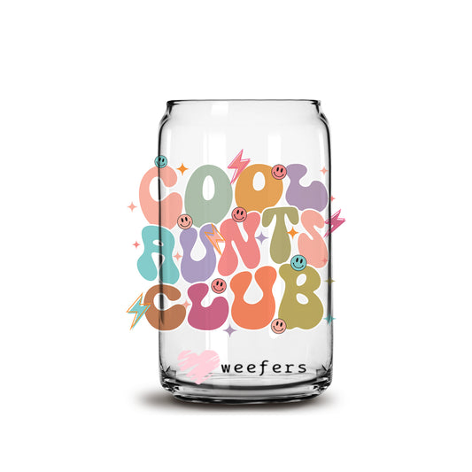 Cool Aunts Club Groovy 16oz Libbey Glass Can UV DTF or Sublimation Cup Wrap - Decal Transfer Weefers