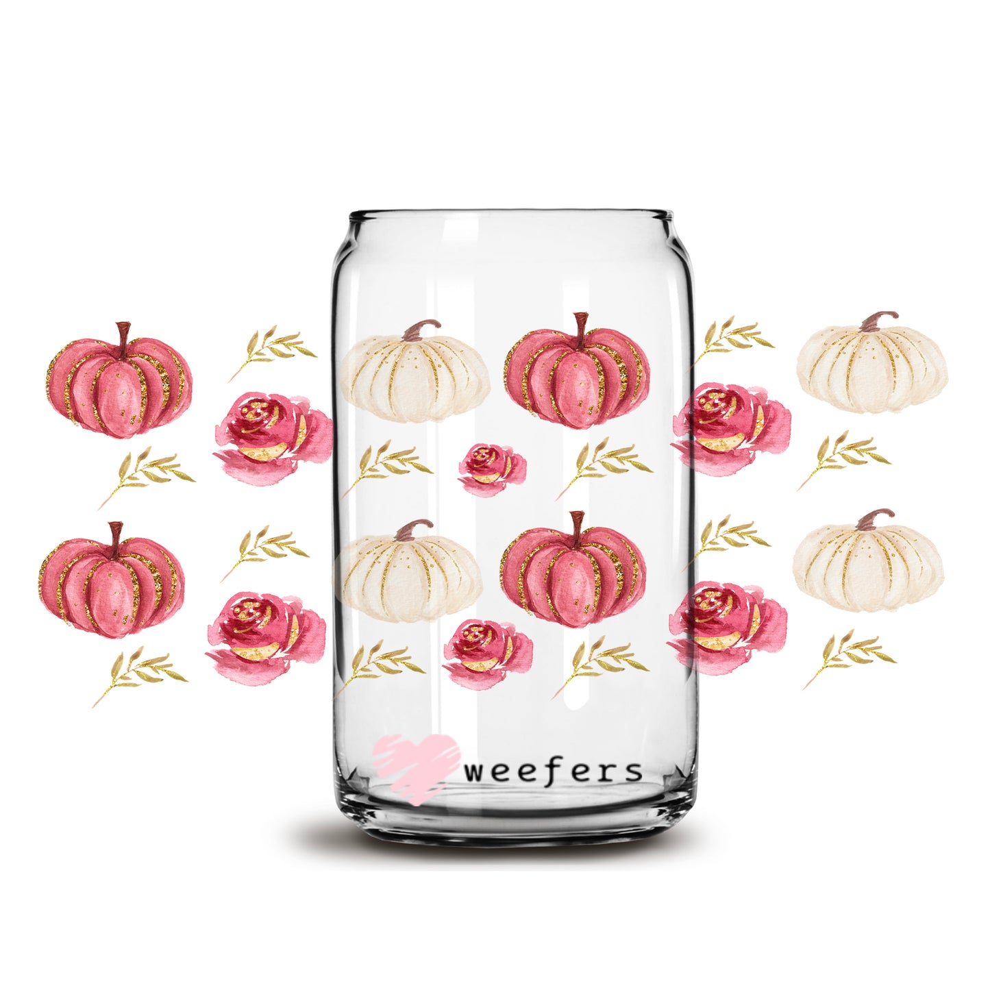 Cream and Autumn Pumpkins 16oz Libbey Glass Can UV DTF or Sublimation Wrap - Decal - Weefers