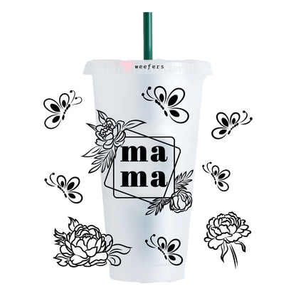 Black Floral Mama Trees 24oz UV DTF Cold Cup Wrap - Ready to apply Wrap - NO HOLE - Weefers