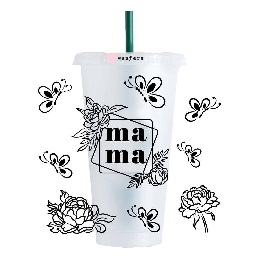 Black Floral Mama Trees 24oz UV-DTF Cold Cup Wrap - Ready to apply Wrap - NO HOLE