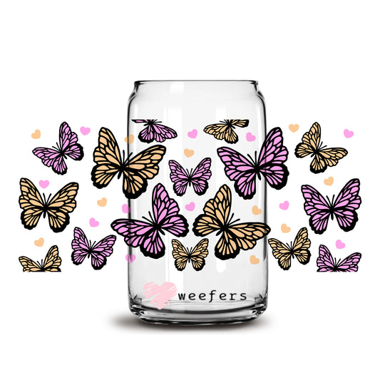 Pink and Yellow Butterflies 16oz Libbey Glass Can UV DTF or Sublimation Wrap - Decal - Weefers