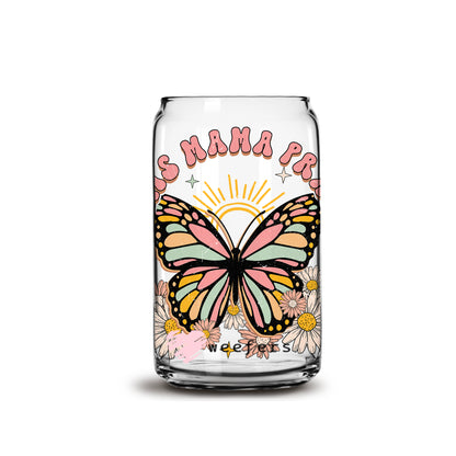 This Mama Prays Butterfly 16oz Libbey Glass Can UV DTF or Sublimation Wrap - Decal - Weefers