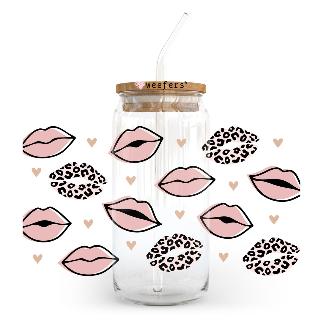 a jar filled with lots of pink and black lips