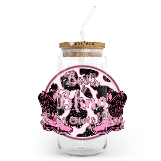 Boots and Bling It's a Cowgirl Thing 20oz Libbey Glass Can UV DTF or Sublimation Wrap - Decal Transfer Weefers