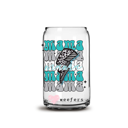 Mama Teal and Grey Lightening Bolt 16oz Libbey Glass Can UV DTF or Sublimation Cup Wrap - Decal Transfer - Weefers