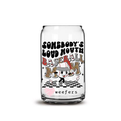 Retro Somebody's Loud Mouth Baseball Mom 16oz Libbey Glass Can UV DTF or Sublimation Wrap - Decal - Weefers