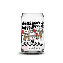 Load image into Gallery viewer, Retro Somebody&#39;s Loud Mouth Baseball Mom 16oz Libbey Glass Can UV-DTF or Sublimation Wrap - Decal

