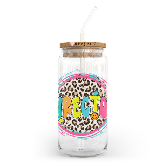 Director Pink Cheetah 20oz Libbey Glass Can UV DTF or Sublimation Wrap - Decal Transfer Weefers