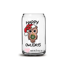 Load image into Gallery viewer, a glass jar with an owl wearing a santa hat
