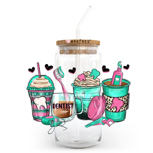 Dentist Coffee Latte 20oz Libbey Glass Can, 34oz Hip Sip, 40oz Tumbler UV DTF or Sublimation Decal Transfer Weefers