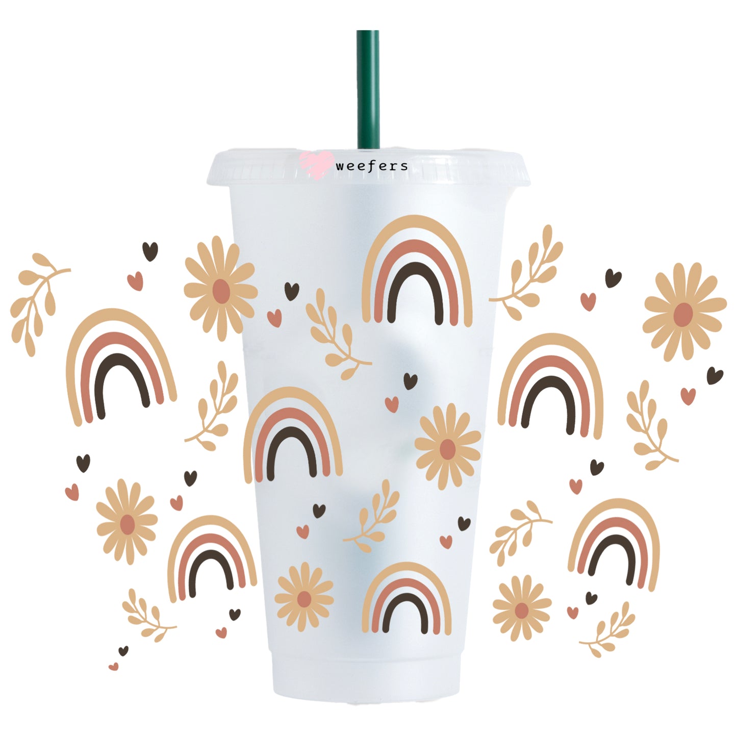 Brown Boho Rainbows 24oz UV DTF Cold Cup Wrap - Ready to apply Wrap - Weefers