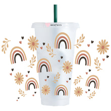Load image into Gallery viewer, Brown Boho Rainbows 24oz UV-DTF Cold Cup Wrap - Ready to apply Wrap
