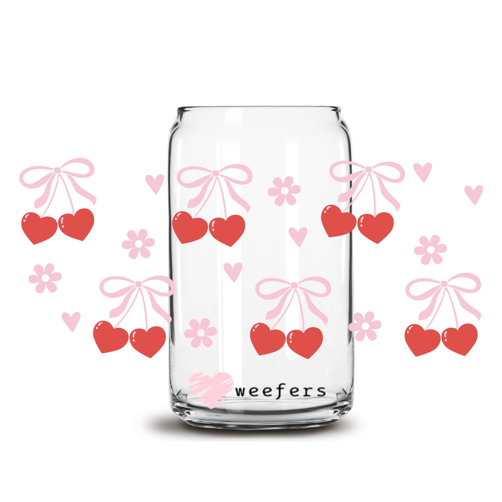 Coquette Ribbons and Cherries 16oz Libbey Glass Can UV DTF or Sublimation Cup Wrap - Decal Transfer - Weefers