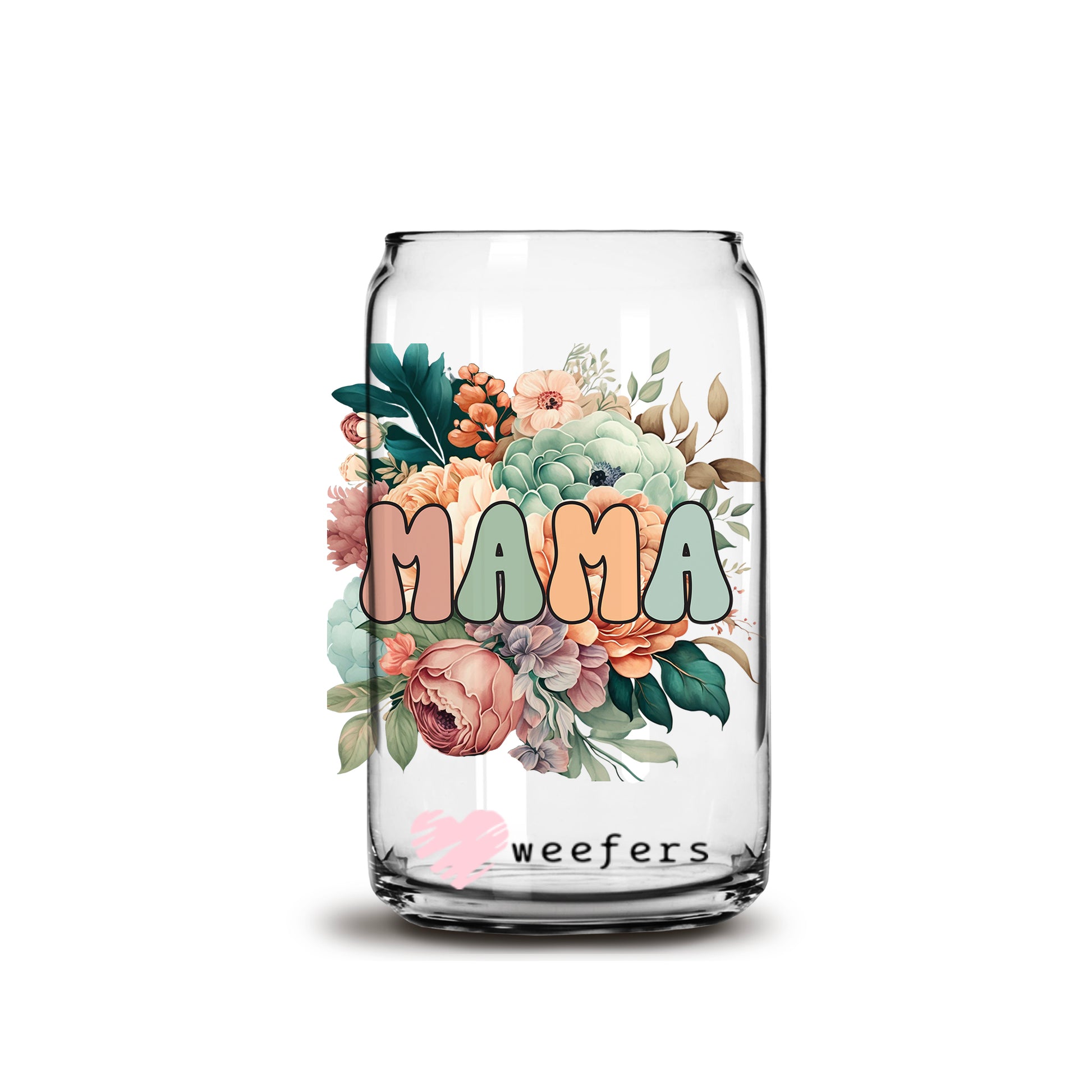 Mama Boho Floral 16oz Libbey Glass Can UV DTF or Sublimation Cup Wrap - Decal Transfer - Weefers