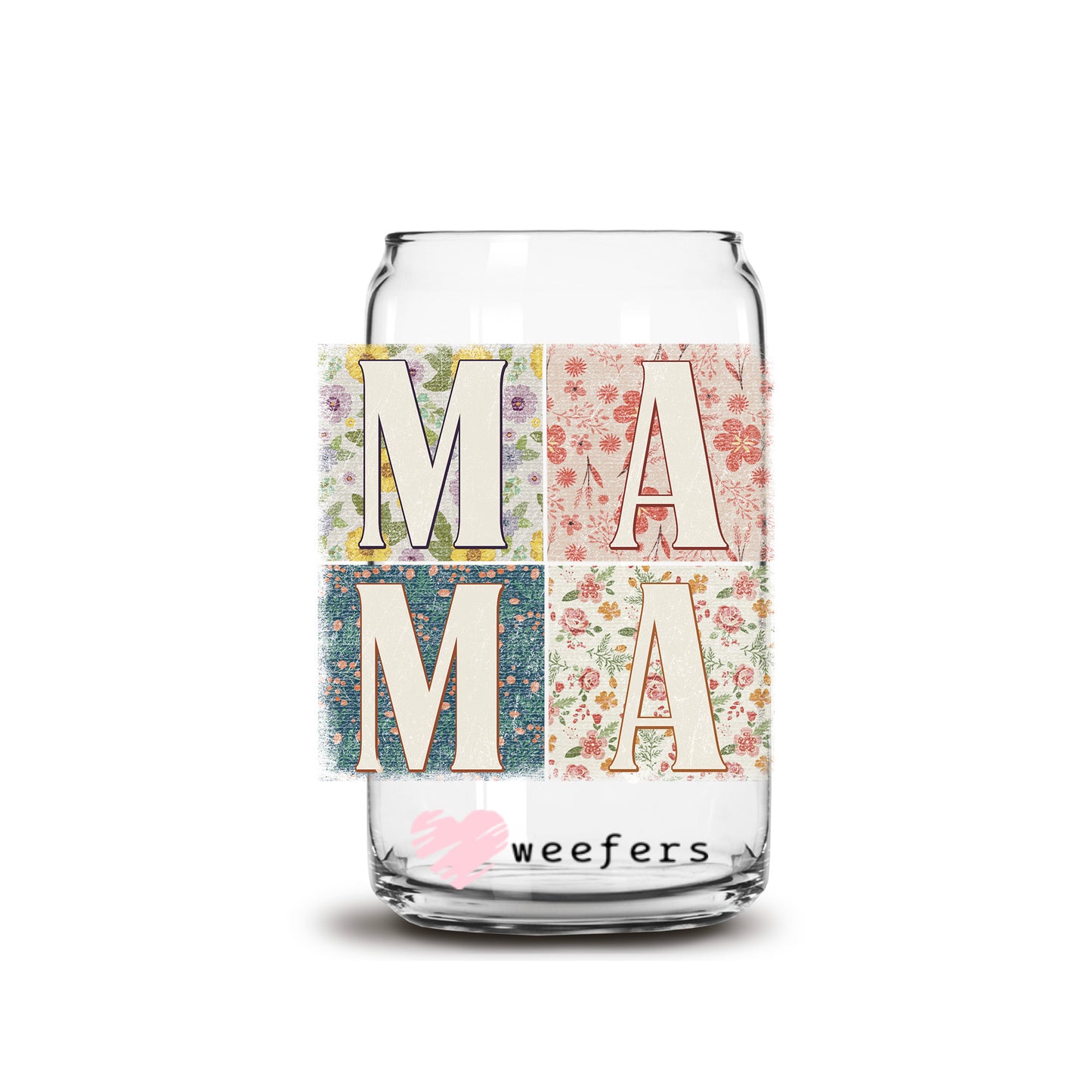 Mama Vintage Blocks 16oz Libbey Glass Can UV DTF or Sublimation Cup Wrap - Decal Transfers - Weefers